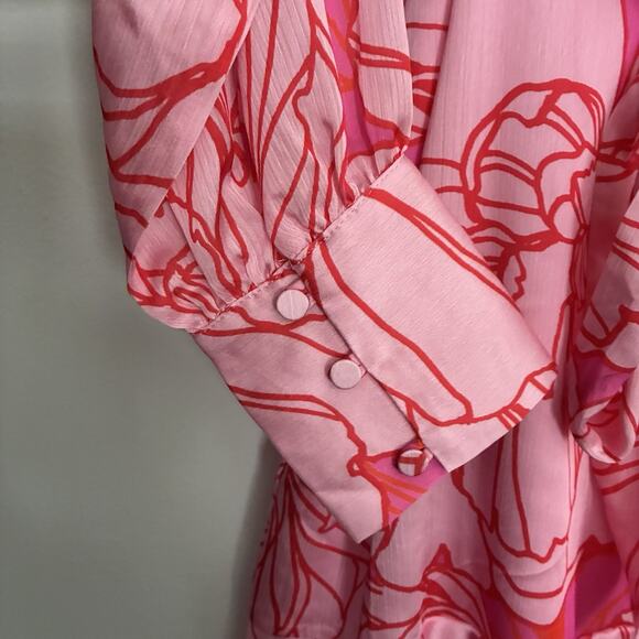 Boston Proper Dress Hot Pink Floral Print Ruffle Flounce Feminine Romantic XS 2 - Picture 7 of 11